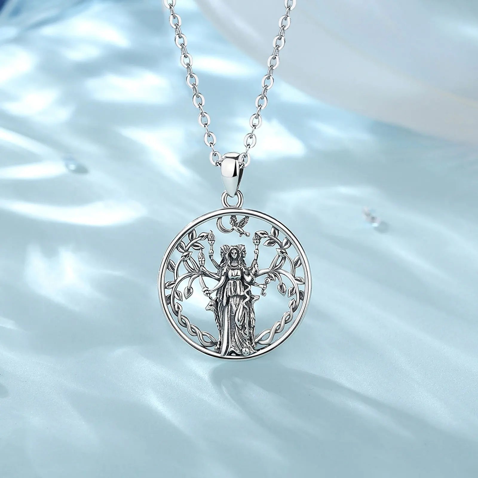 Triple Moon Goddess Hecate Amulet Necklace, S925 Sterling Silver