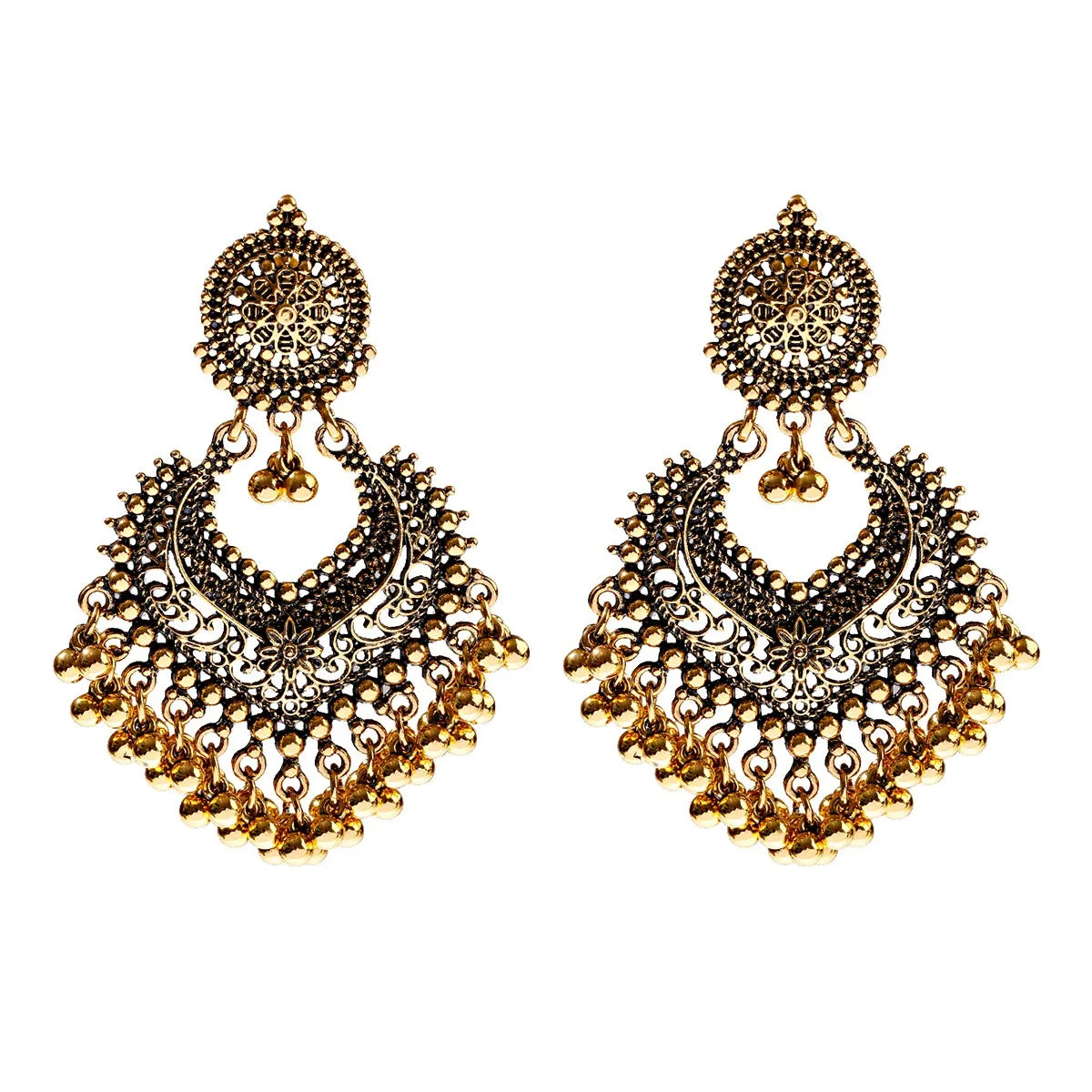 Gold Carved Heart Pink Bead Jhumka Earrings Jewelry