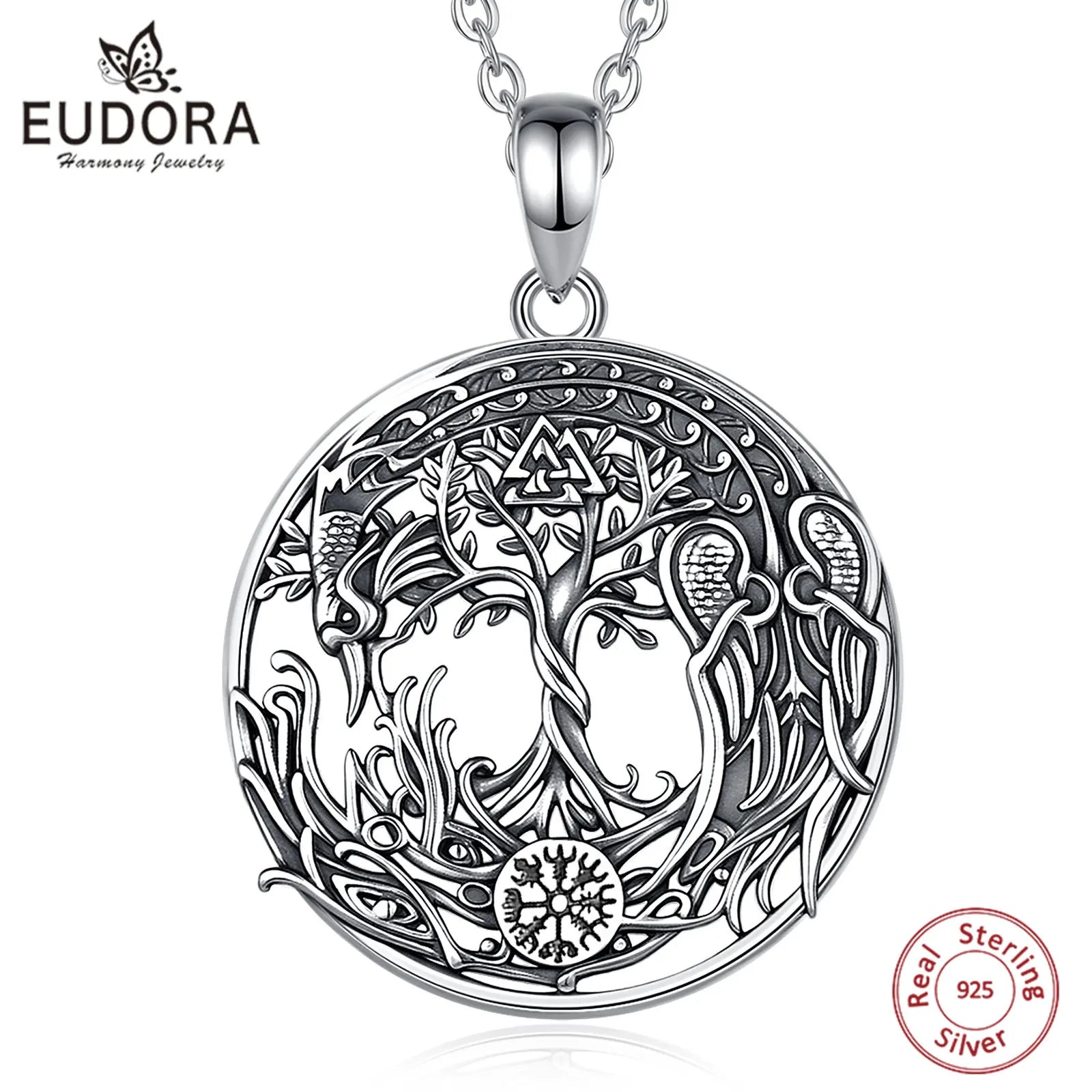 Phoenix Compass Tree of Life Necklace, S925 Sterling Silver