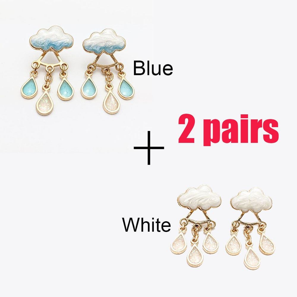 Original Cute Cloud Blue Rain Drop Dangle Earrings For Women 2022 Sweet White Glaze Charming Jewelry