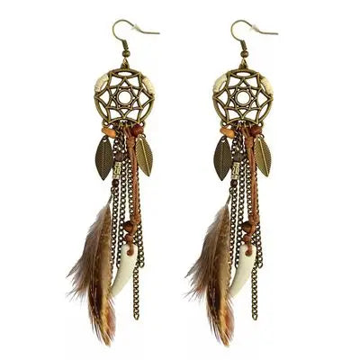 Dream Catcher Feather Leaf Tassel Earrings Jewelry