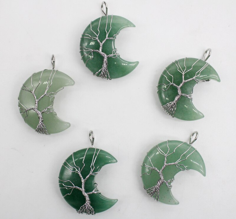7 Chakras Tree of Life Necklace Wire Wrap Crescent Moons Amethyst Crystal Pendants Quartz Natural Stone Agates Aventurine Make