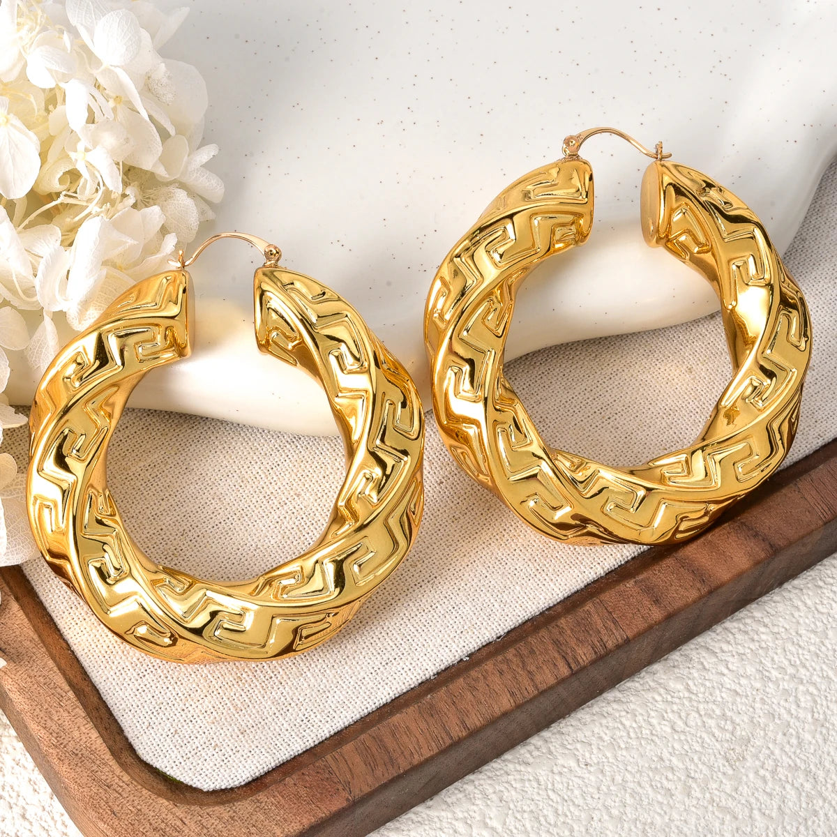 Large Gold Plated Statement Hoop Earrings Jewelry