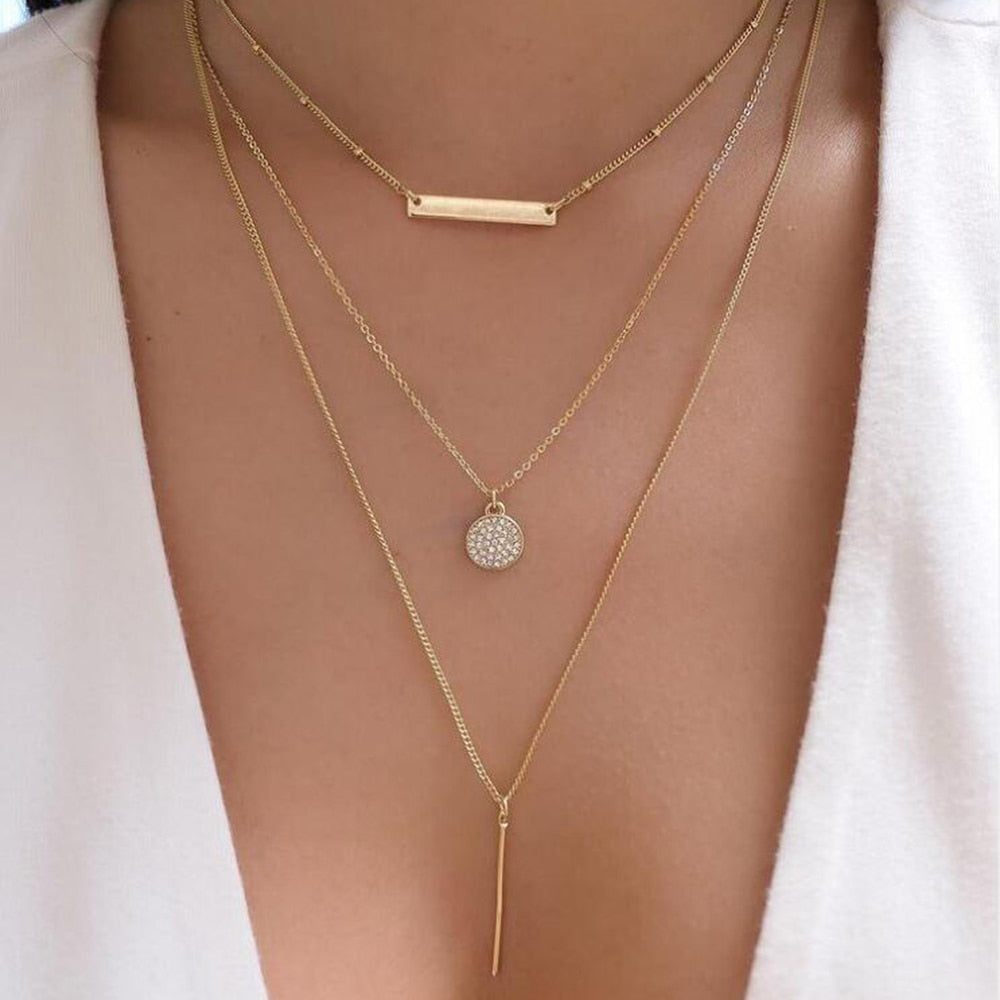 bls-miracle Bohemia Gold Color Multiple Styles Necklace For Women Multi-Layer Crystal Pendant Necklaces Set Jewelry Gifts