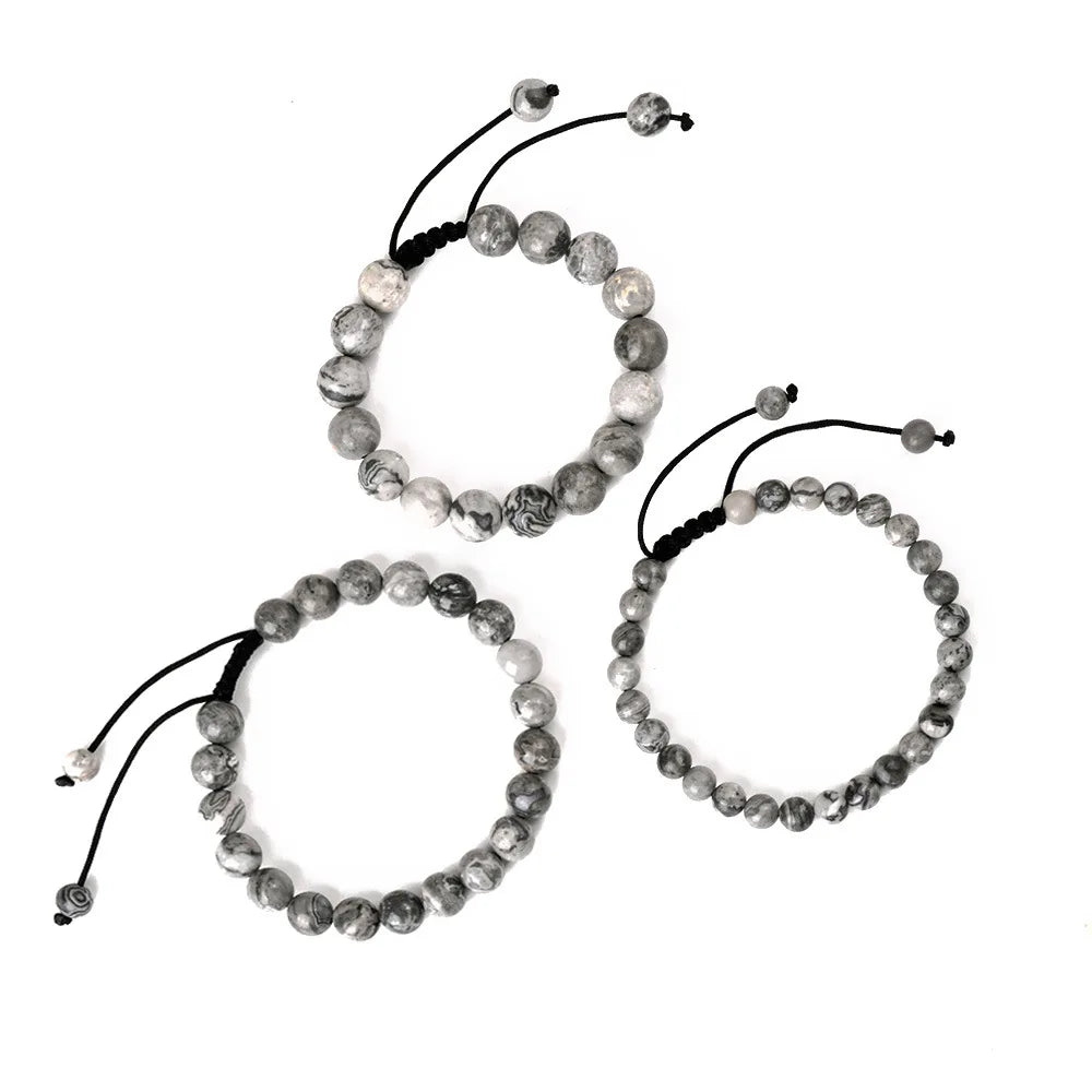Natural Stone Beaded Bracelet — Tiger Eye, Agate & Lava
