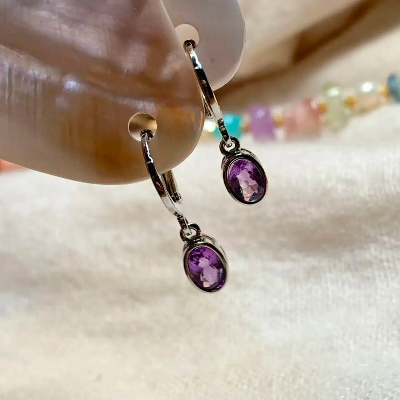 Vintage Amethyst Hoop Earrings, Handmade 14K Gold-Plated Gemstone Jewelry
