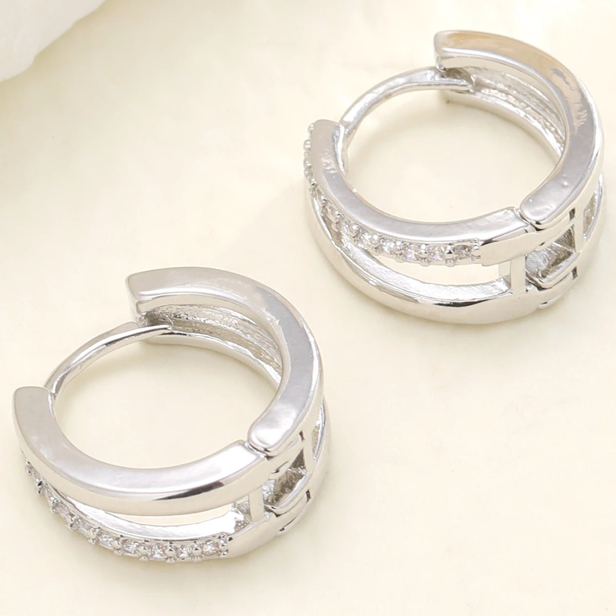 Gold Zircon Geometric Statement Hoop Earrings Jewelry
