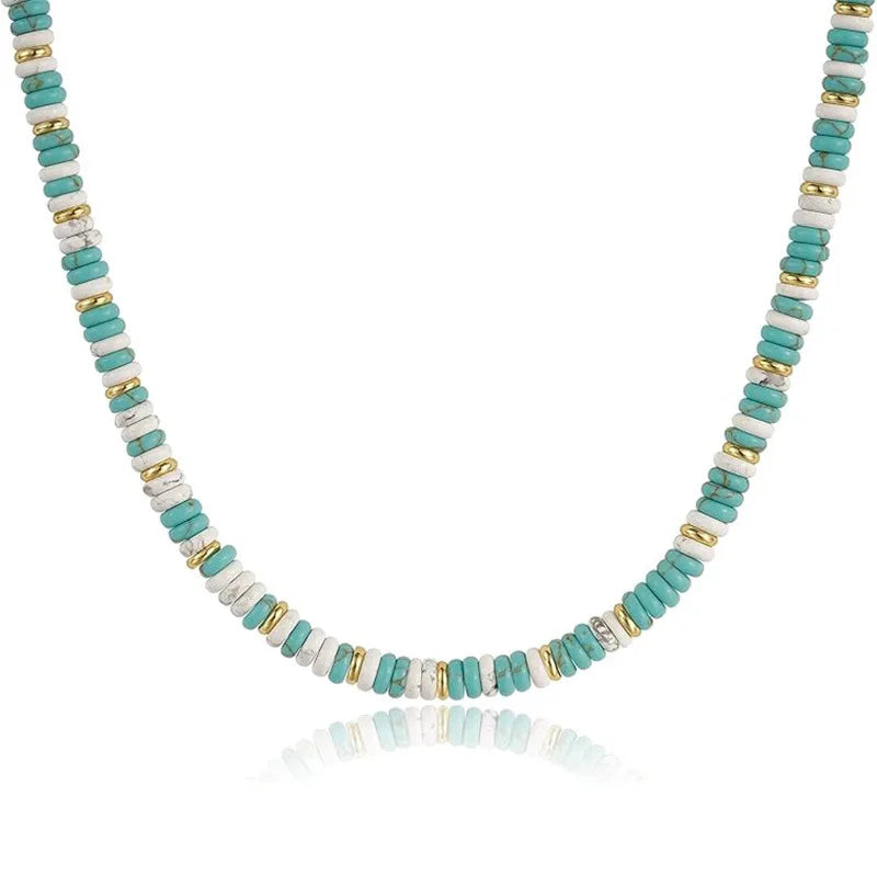 Colorful Boho Natural Stone Surfer Beach Choker 6mm Beaded Gemstone Necklace for Women 14K Gold Plated Handmade Jewelry - Charlie Dolly