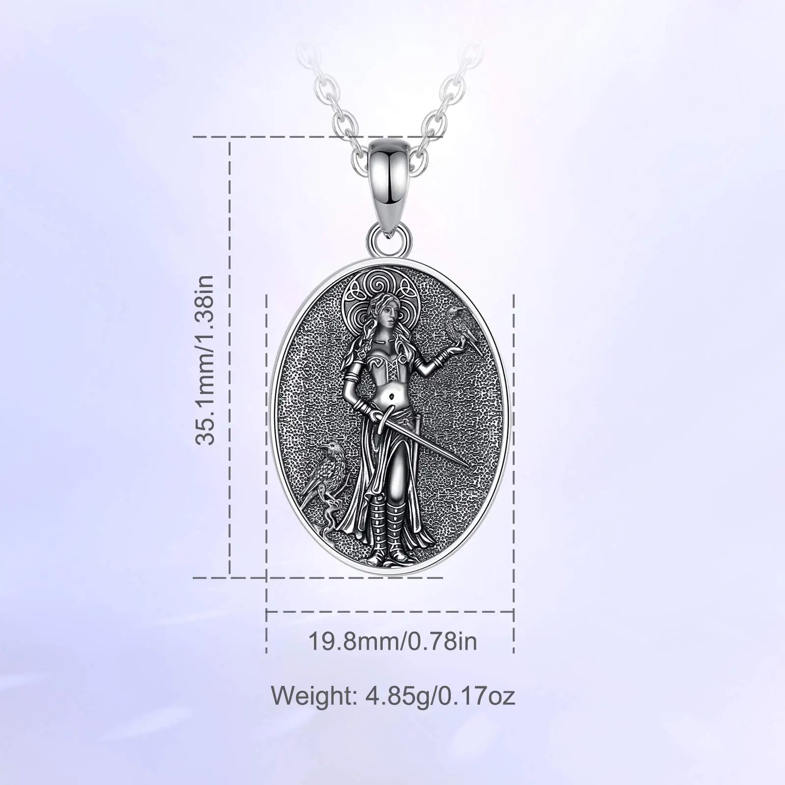 S925 Sterling Silver Morrigan Goddess Pendant Necklace, Viking Raven & Triple Spiral Pagan Amulet