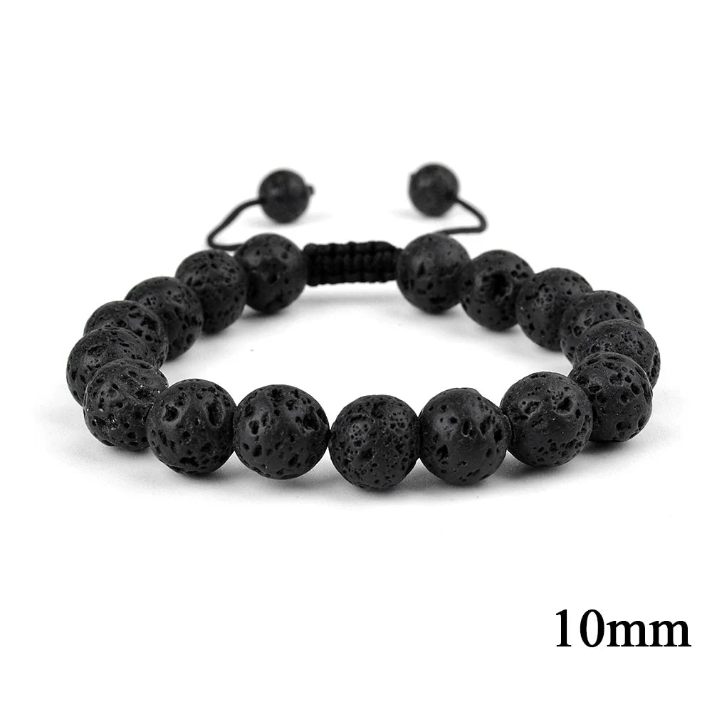 Natural Stone Beaded Bracelet — Tiger Eye, Agate & Lava