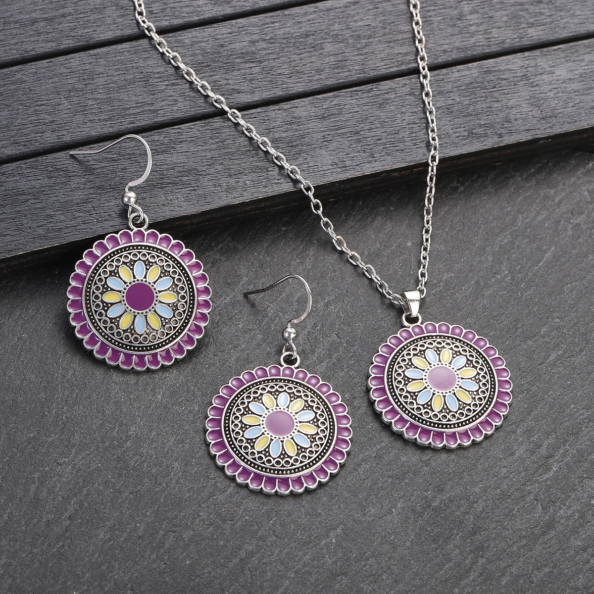 Colorful Bead Flower Necklace Earring Set Jewelry