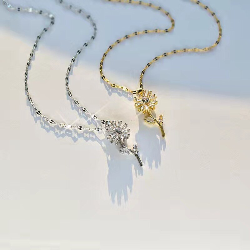 Fashion Exquisite Rotatable Sunflower Pendant Necklace Personality Shiny Zircon Rotating Anxiety Titanium Steel Necklace Jewelry