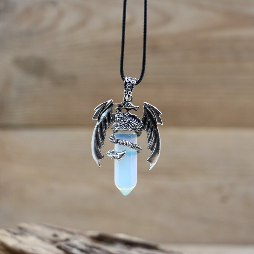 Quartz Dragon Man Necklace Gem Stone Healing Crystal Hexagonal Pendant Lapis Amethysts Animal Vintage Jewelry for Women