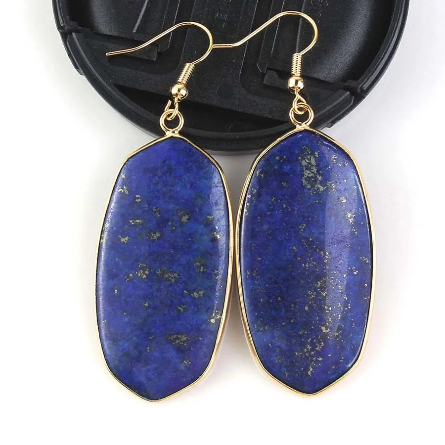 Crystal Oval Drop Stone Earrings For Women Natural Rose Quartz Labradorite Lapis Lazuli Stone Dangle Hook Girls Earring Jewelry - Charlie Dolly
