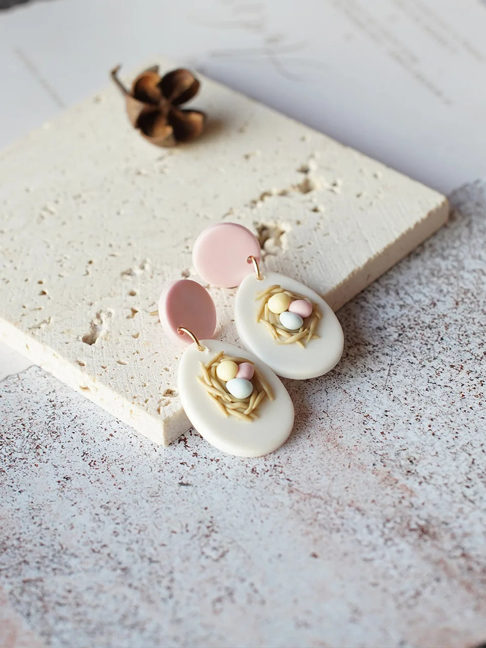 Clay Flower Cluster Egg Nest Earrings Jewelry