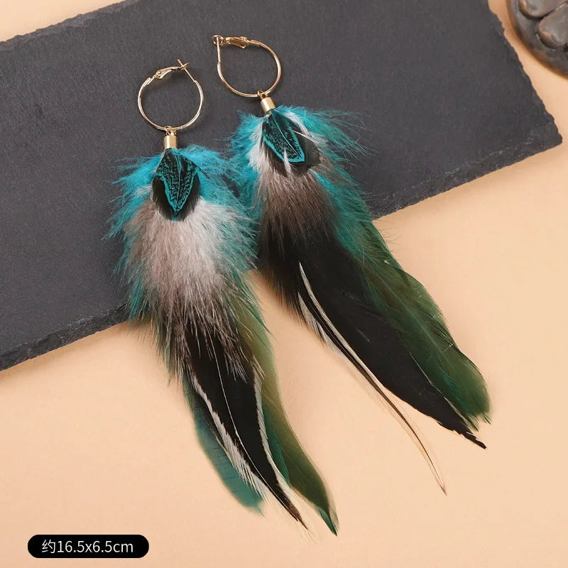 Creative Feather Big Long Drop Earrings Jewelry