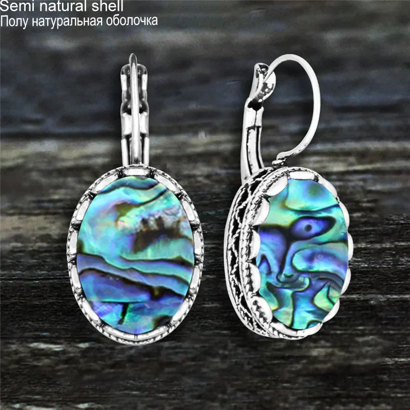 Oval Amethysts Earrings For Women Tibetan Silver Natural Stone Rose Quartz Lapis Lazuli Tiger Eye Fashion Earring - Charlie Dolly