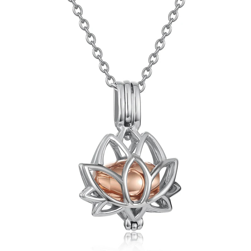 Lotus Flower Cremation Ashes Urn Pendant, Memorial Keepsake Necklace