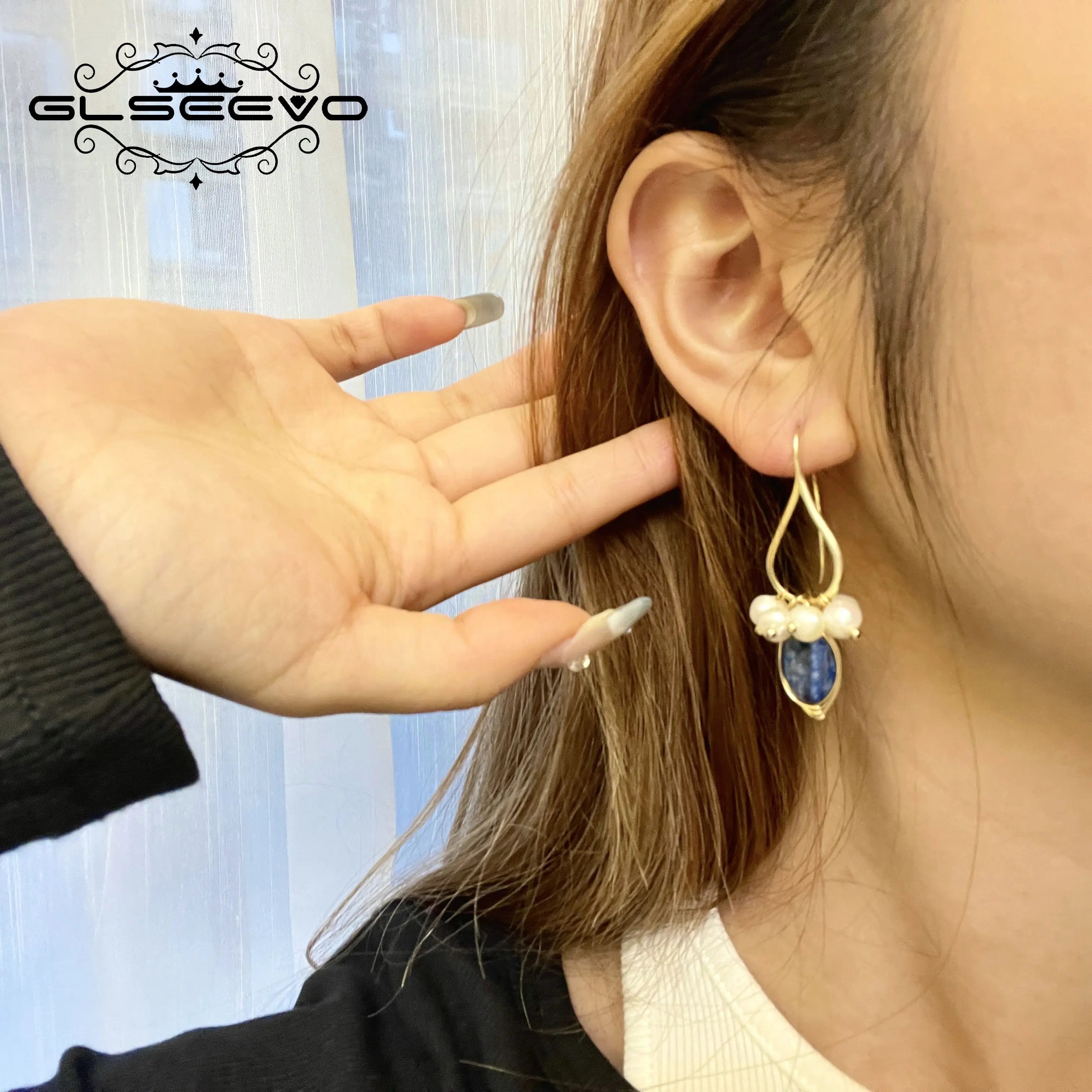 GLSEEVO Natural lapis lazuli Pearl Temperament Drop Earrings Women Girls Party Gift Original Design Luxury Jewellery Gift GE0988 - Charlie Dolly