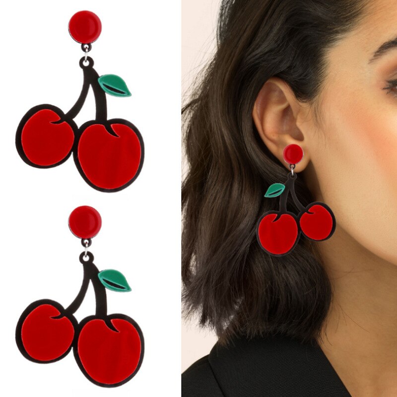 Acrylic Vegetables Fruits Summer Earrings For Girls Cute Cartoon Dragon Strawberry Watermelon Broccoli Pineapple Lemon Earrings