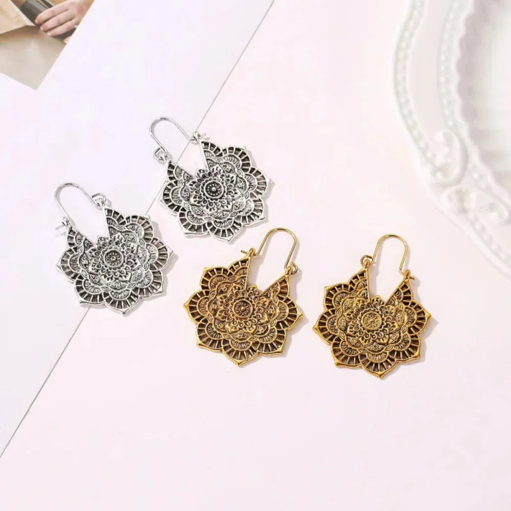 Mandala Antique Hoop Dangle Earrings Jewelry