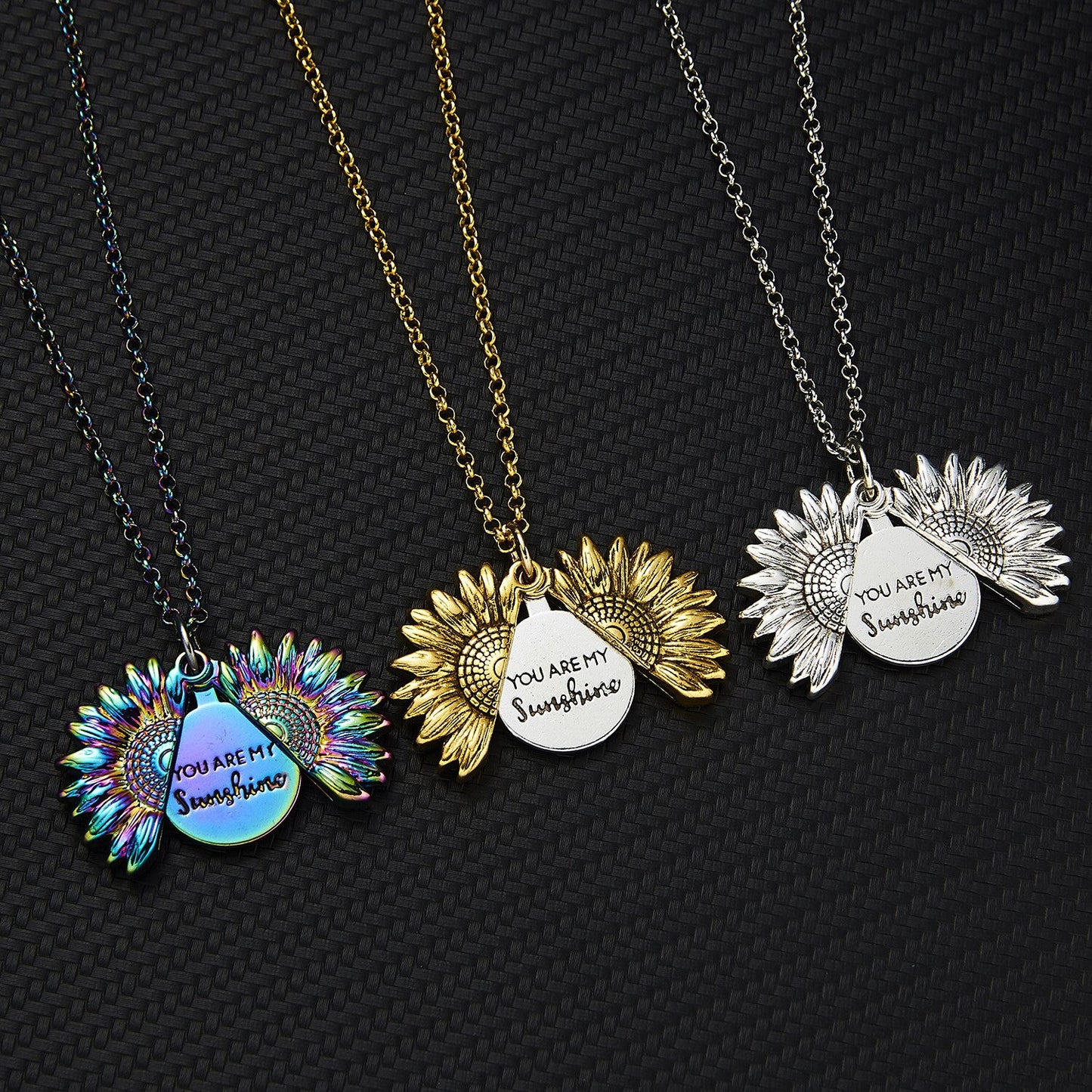 You Are My Sunshine Vintage Sunflower Pendant Double-layer Open Locket Sunflower Sweater Necklaces for Women Mother Jewelry Gift