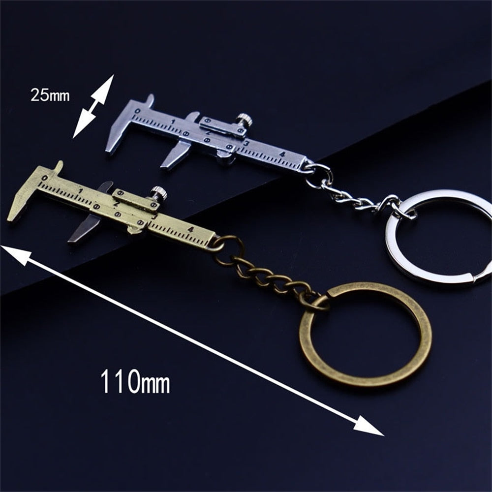 Cute Mini Caliper Tools Keychain Zinc Alloy Vernier Caliper Key Chains Calipers Measuring Gauging Tools Accessories Rulers