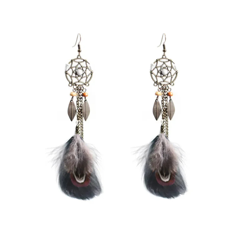 Antique Dream Catcher Feather Tassel Earrings Jewelry