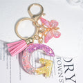 Cute Resin A-Z Initials Letter Keychain Pink Sparkle Butterfly Tassel Pendant Keyring for Women Girl Purse Handbags Jewelry Gift - Charlie Dolly