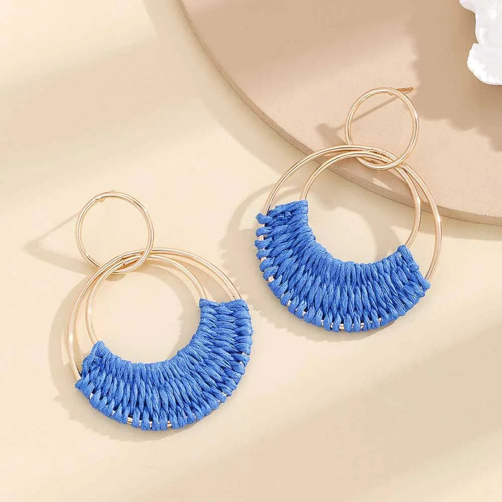 Handmade Raffia Wicker Hoop Earrings Jewelry