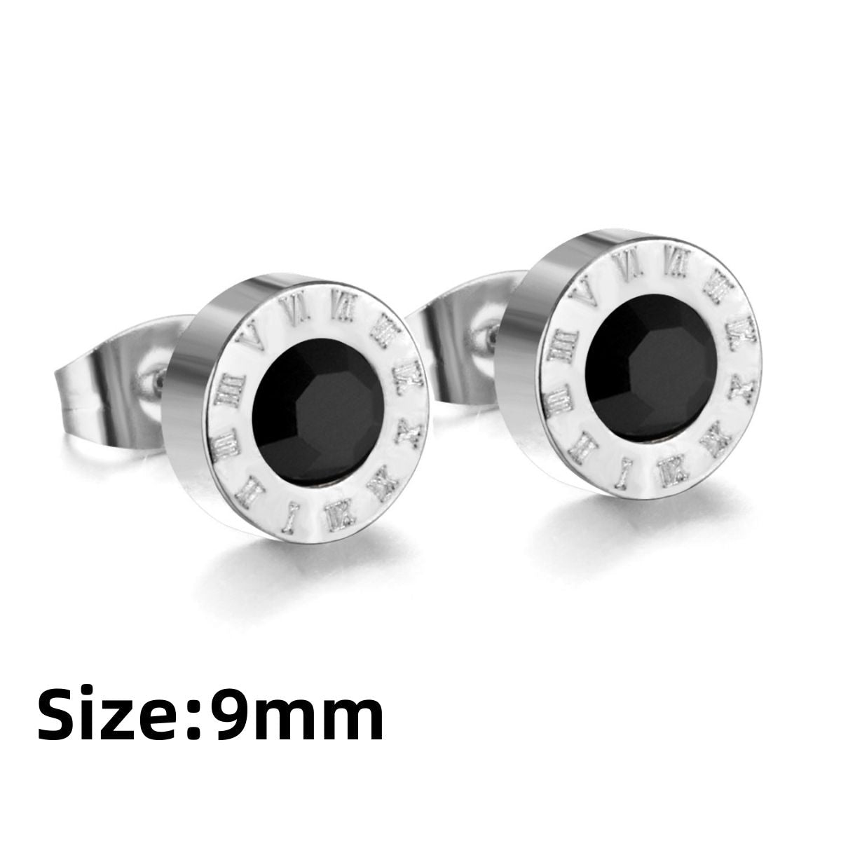 LUXUKISSKIDS Roman Numerals Men's Earrings Gothic Black Studs Steel Korean Fashion For Women 2023 Trendy Punk CZ Hiphop Piercing