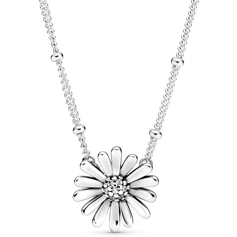 Sparkling Heart Wishbone Collier Daisy Flower Snowflake Necklace For 925 Sterling Silver Bead Charm Bracelet Fashion Diy Jewelry