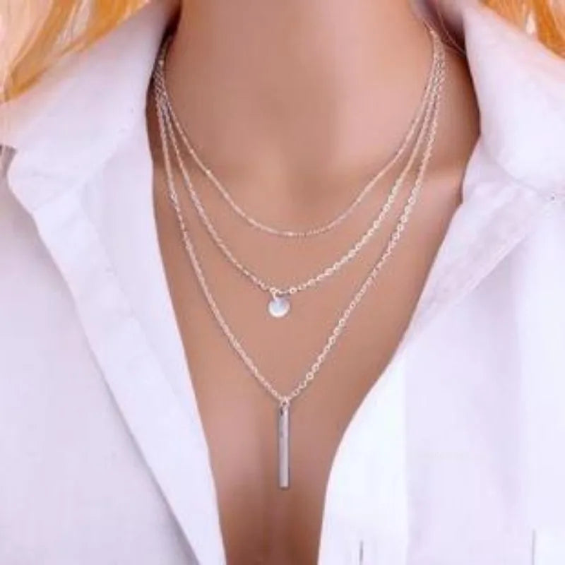Minimalist Coin Multilayer Chain Necklace Jewelry