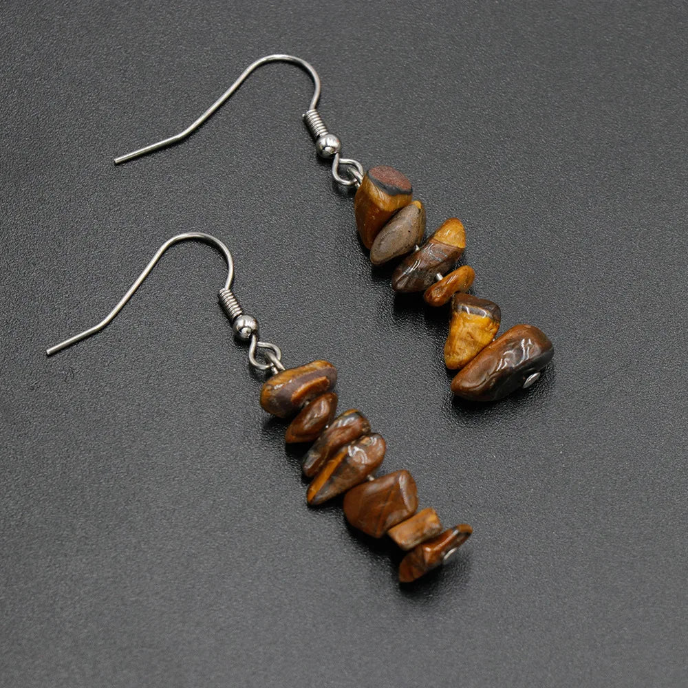 Chip Natural Stone Crystal Earrings Raw Gemstone Amethyst Lapis Lazuli Tiger's Eye Rose Quartz Chakra Earring - Charlie Dolly
