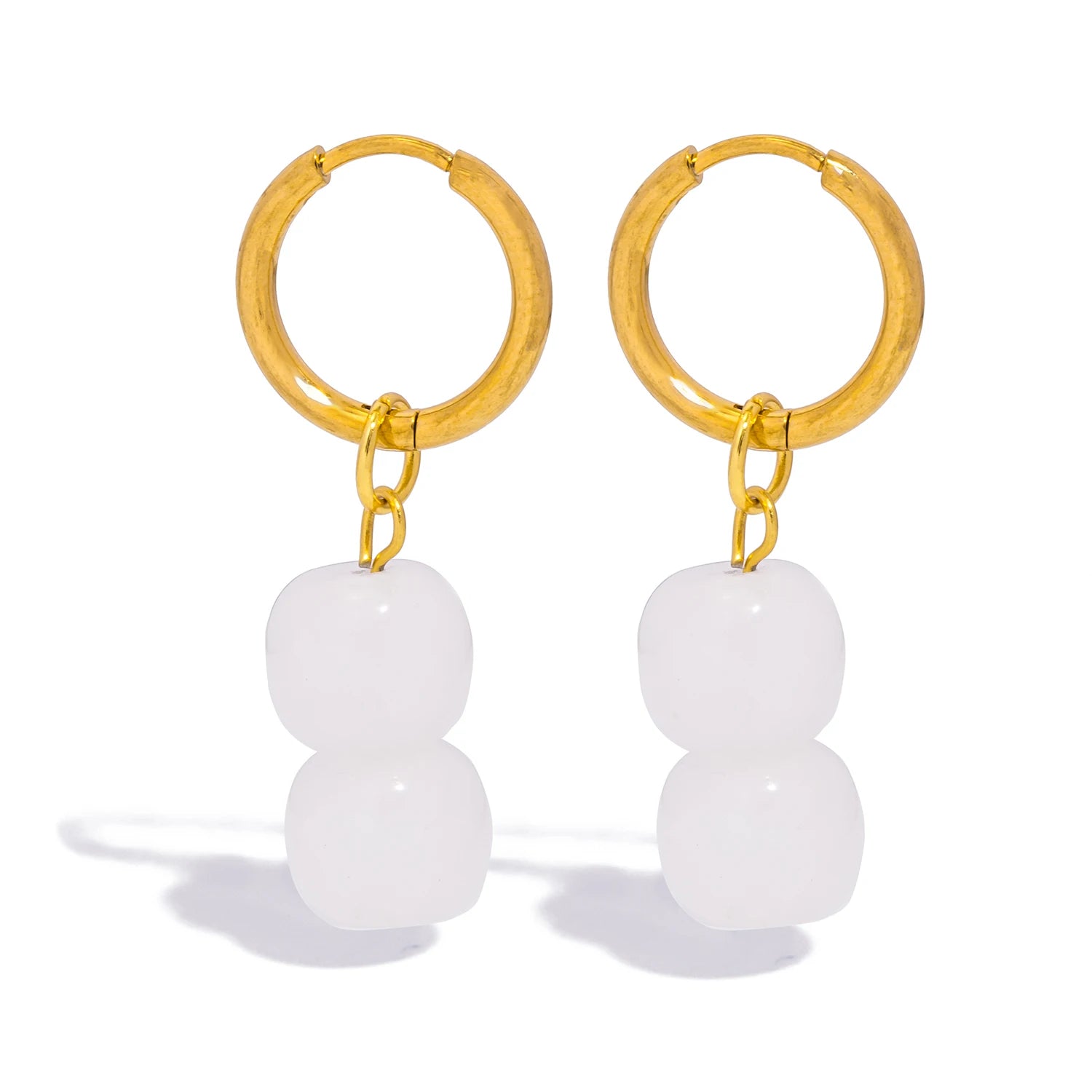 Natural Stone Charm Hoop Drop Earrings, Stainless Steel Trendy Boho Jewelry