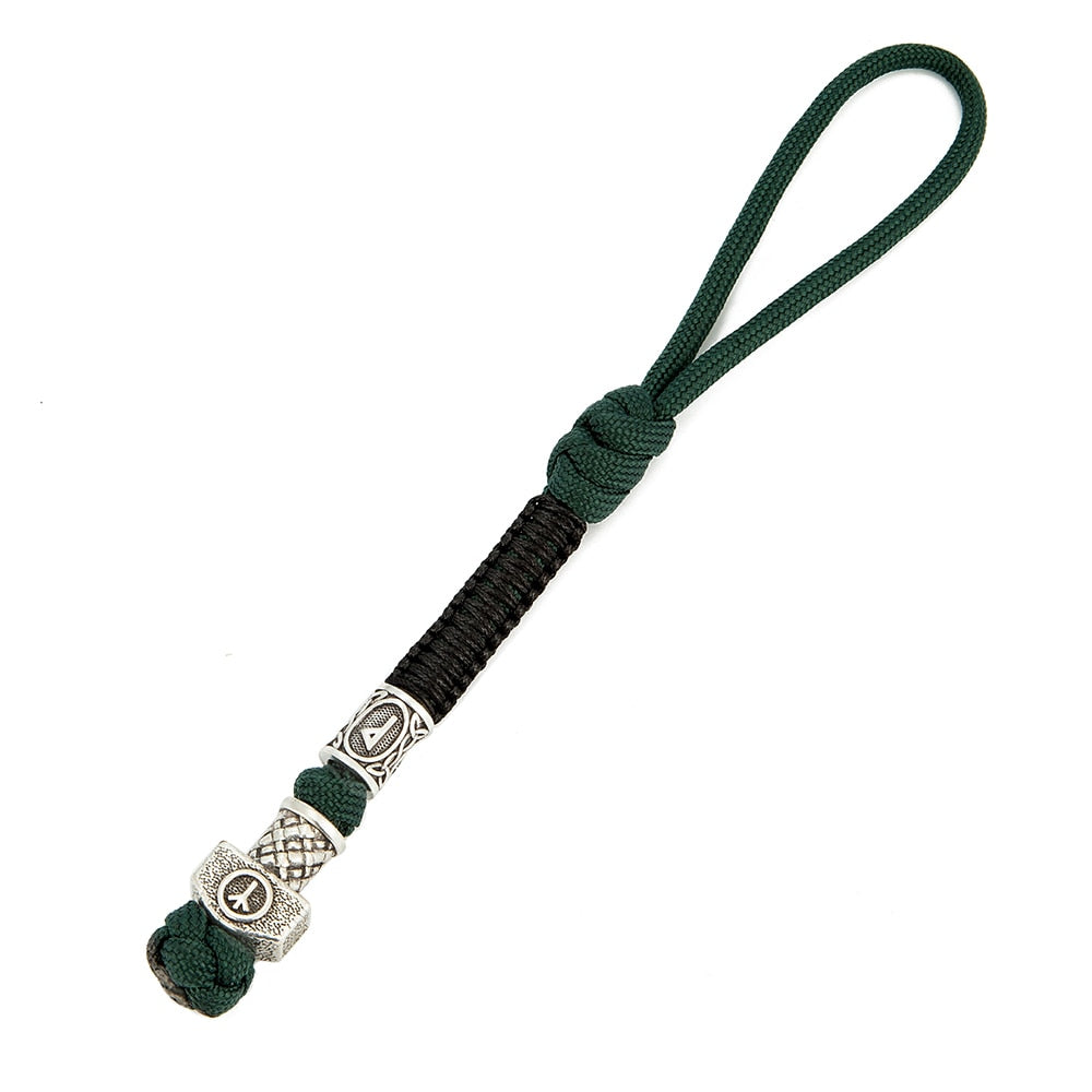 Norse Runes Beads Survival Rope Keychain Men's Lanyard Thor's Hammer Knife Pendant Keyring Car Key Accessories Handmade Jewelry