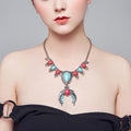 Indian Statement ox Horn Pendants Necklace Women Silver Plated Vintage Tribes Maxi Large Collar Necklace Jewelry - Charlie Dolly