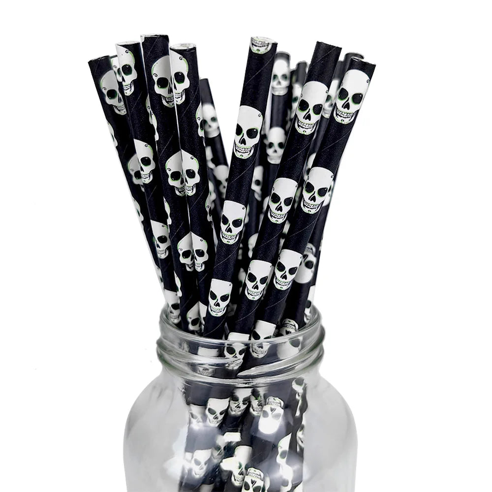 25/50/100pcs Halloween Party Favors Paper Straws Black and Orange Party Biodegradable Drinking Stripe Straws for Halloween - Charlie Dolly