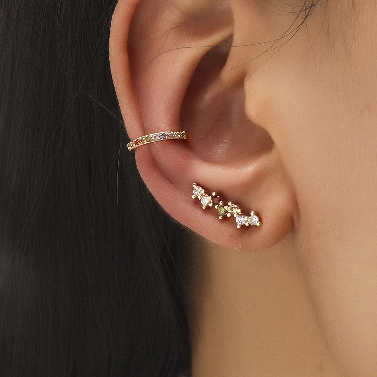 Trendy Bohemian No Piercing Crystal Rhinestone Ear Cuff Earrings for Women Wrap Stud Clip Earrings Girl Earrings Jewelry Bijoux