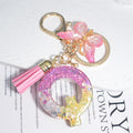 Cute Resin A-Z Initials Letter Keychain Pink Sparkle Butterfly Tassel Pendant Keyring for Women Girl Purse Handbags Jewelry Gift - Charlie Dolly