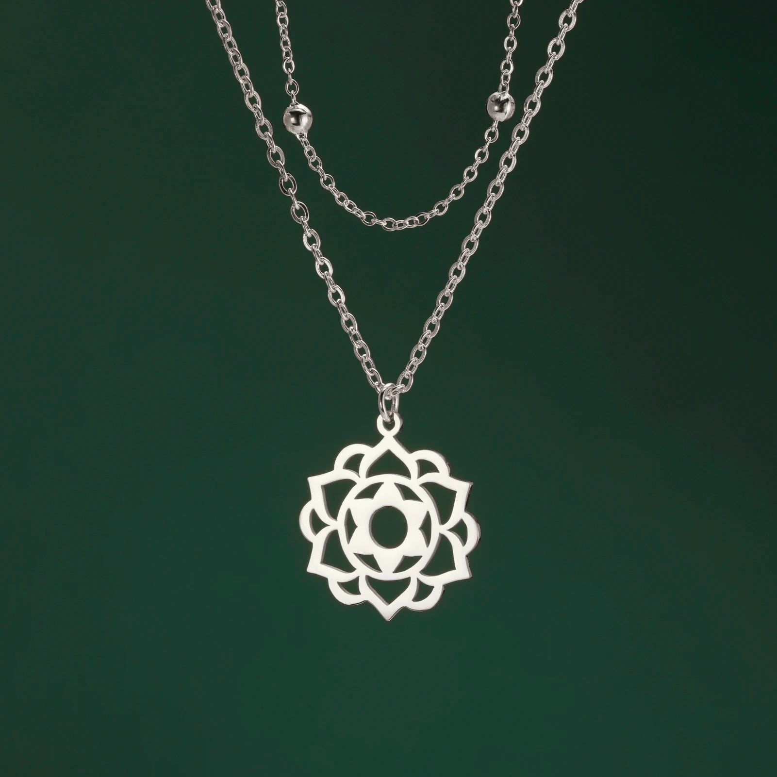 Yoga Lotus & Flower of Life Pendant Necklace, Stainless Steel Chakra Healing Amulet