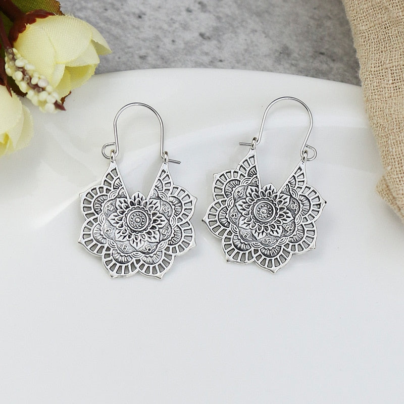 Exknl Fashion Vintage Drop Earrings For Women Alloy Crystal Ethnic Beads Boho Flower Earrings Colorful Dangle Earrings Jewelry