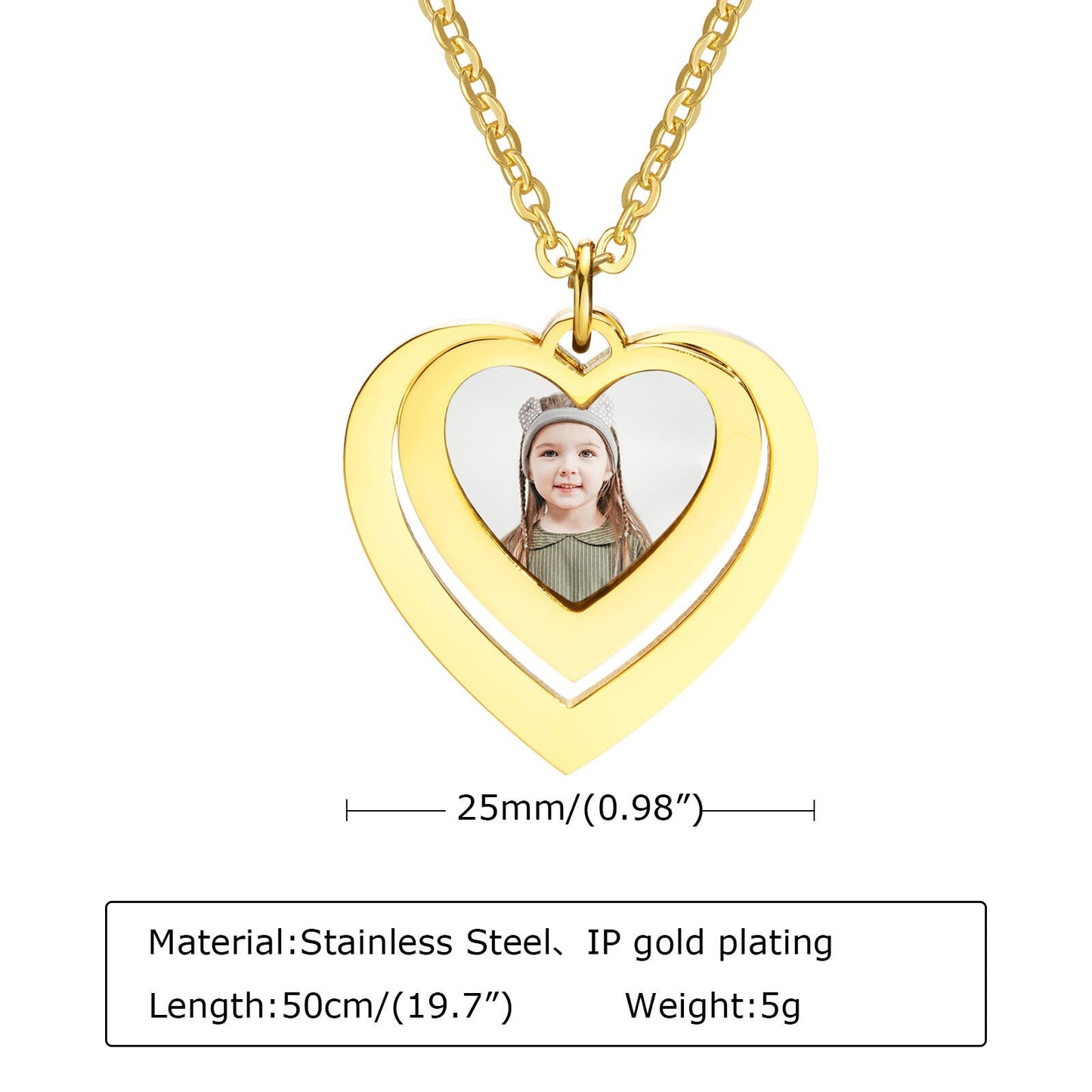 Vnox Free Personalize Photo Picture Necklaces for Women,Stainless Steel Heart Waterdrop Pendant Collar,Custom Engrave Gift