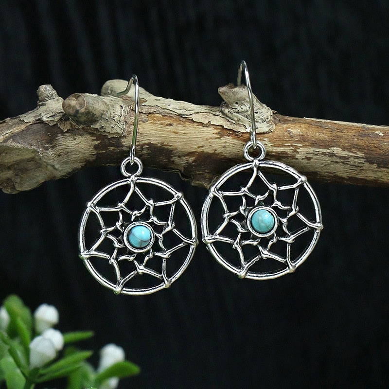 53 Styles Bohemian Vintage Tibetan Silver Geometric Drop Earrings For Women Ethnic Blue Stone Tassel Dangle Earrings Jewelry
