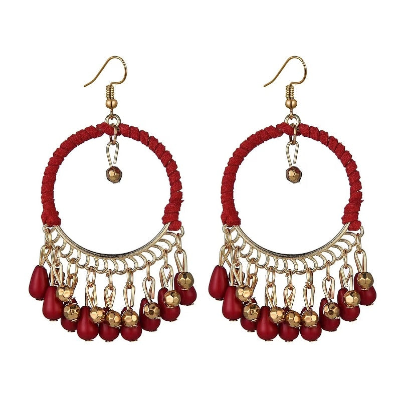 Boho Vintage Beads Tassel Wedding Earrings Indian Jhumka Ethnic Gold Color Round Drop Earrings Brincos Jewelry