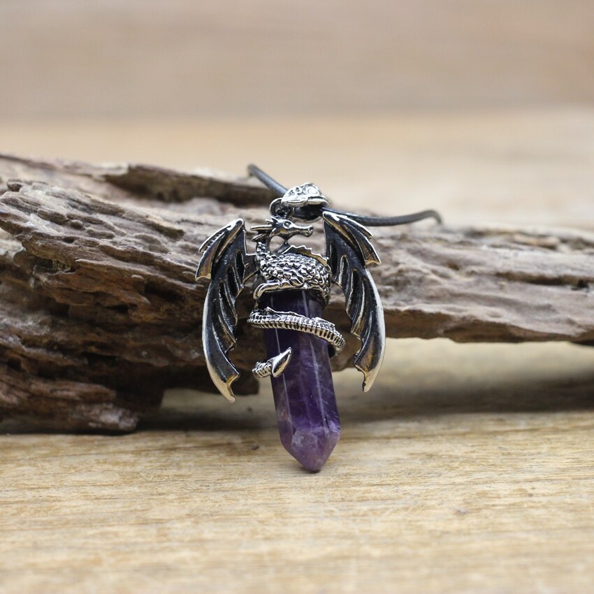 Quartz Dragon Man Necklace Gem Stone Healing Crystal Hexagonal Pendant Lapis Amethysts Animal Vintage Jewelry for Women