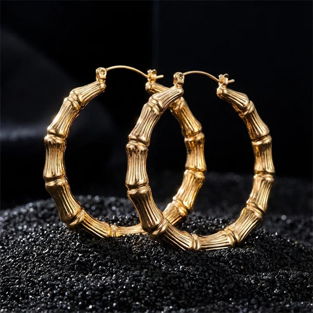 Bamboo Joint Large Circle Hoop Earrings Set Jewelry