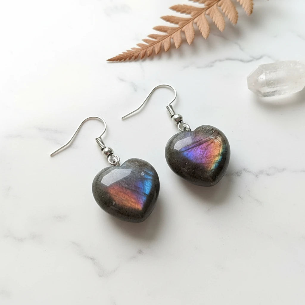 Blue Labradorite Pendant & Earrings Set, Raw Natural Stone Unisex Boho Jewelry