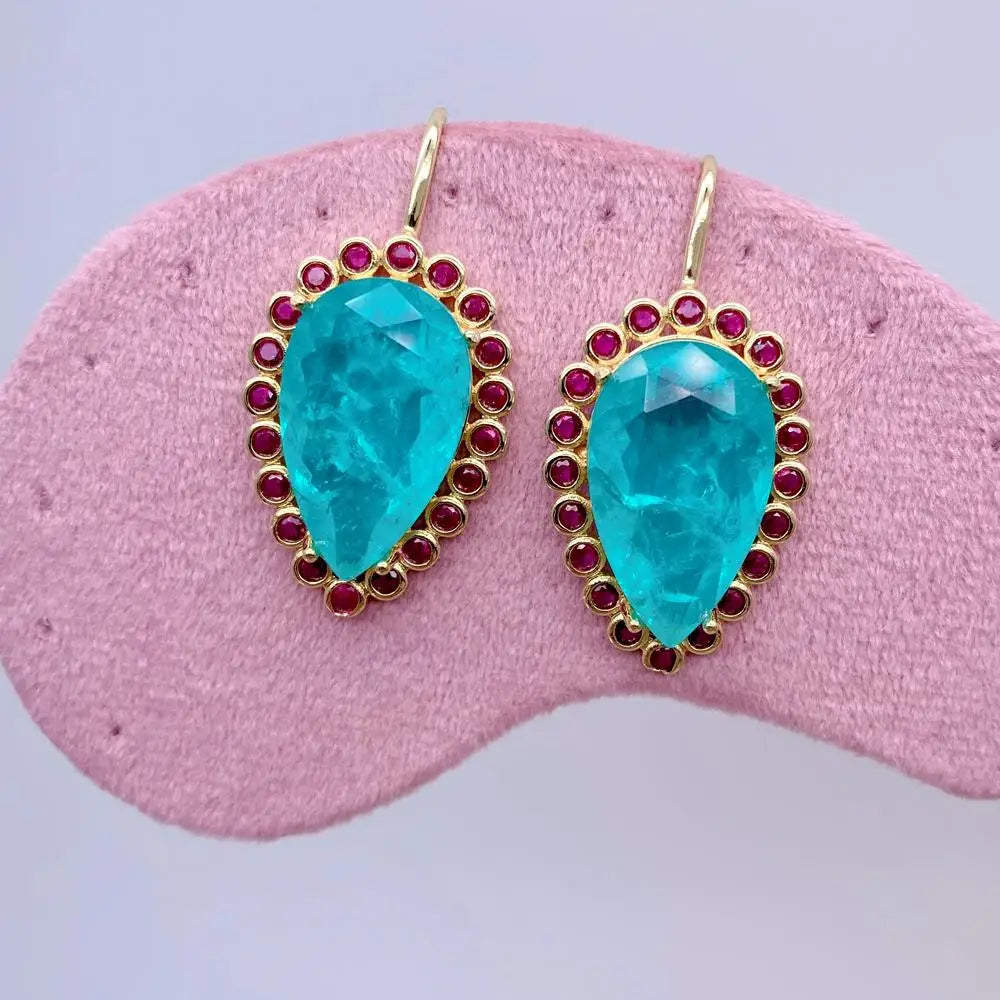 Blue Quartz Fuchsia Zircon Teardrop Earrings Jewelry