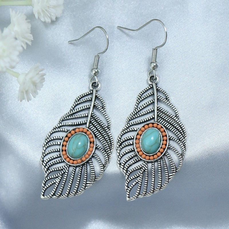 53 Styles Bohemian Vintage Tibetan Silver Geometric Drop Earrings For Women Ethnic Blue Stone Tassel Dangle Earrings Jewelry